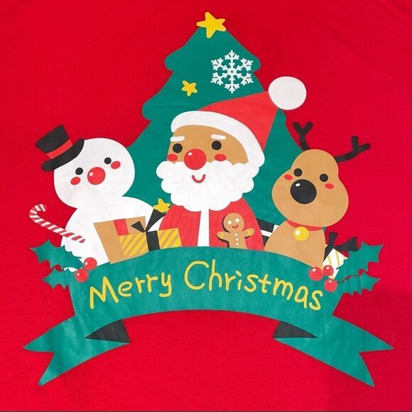 Santa, Reindeer, and Snowman around the Christmas Tree Red white and green Set - Picture 4 of 4